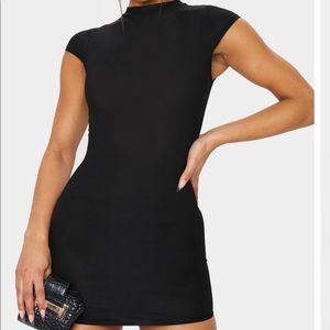 Black High Neck Ribbed Bodycon Dress